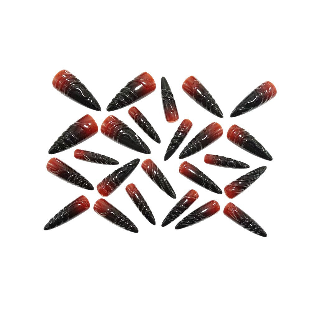 Acrylic Nail Set with Elegant Tips and Black-Red Gradient Color Stornfield