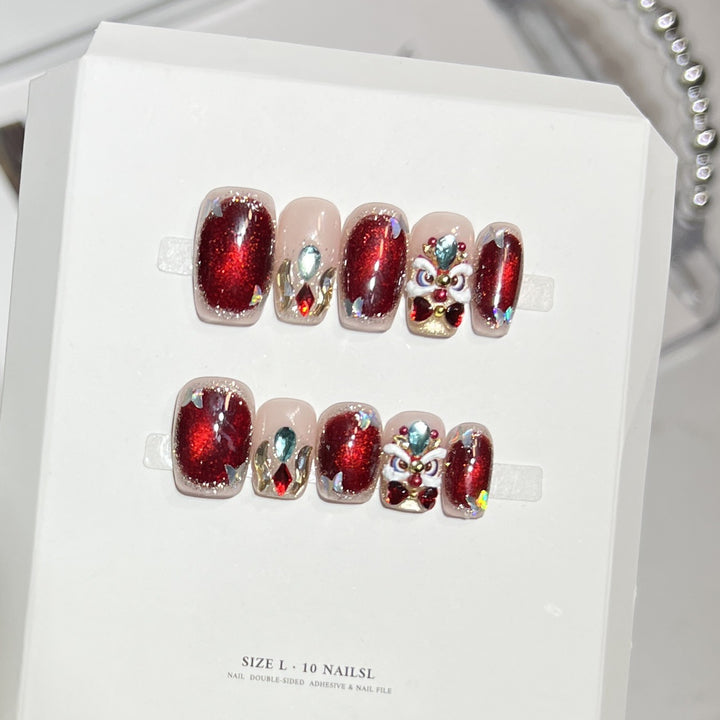 Premium Press-On Nail Art Set with Elegant Heart & Leaf Design Stornfield