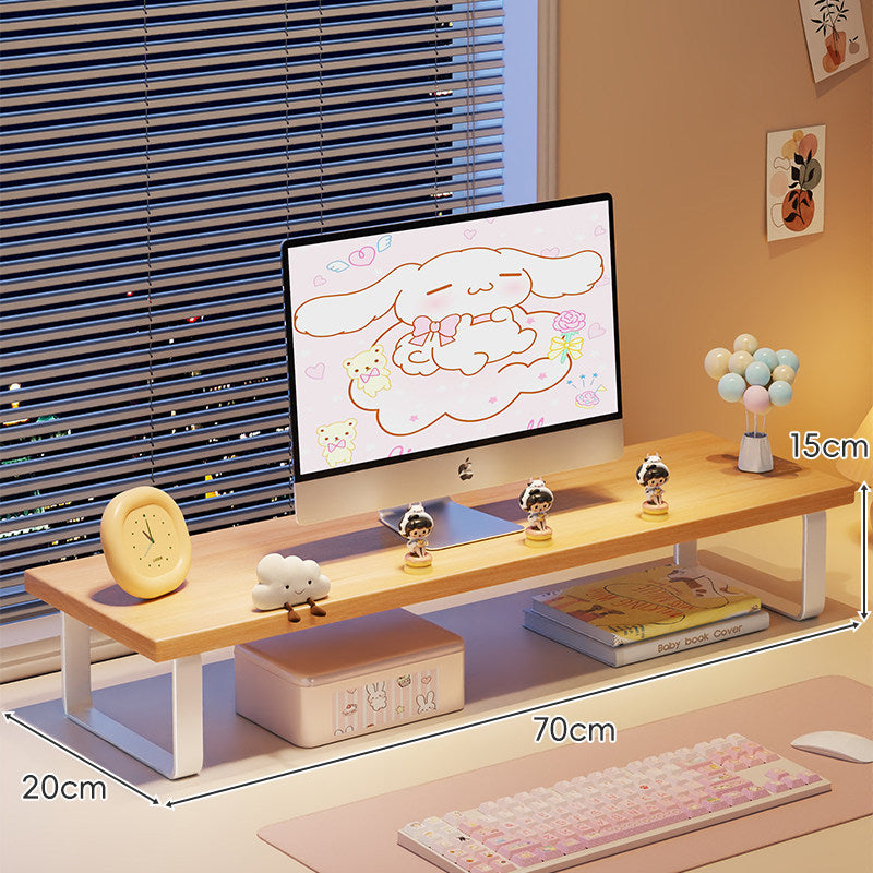 Elevated Monitor Riser Stand with Wood-Effect Top Metal Frame and Under-Shelf Storage