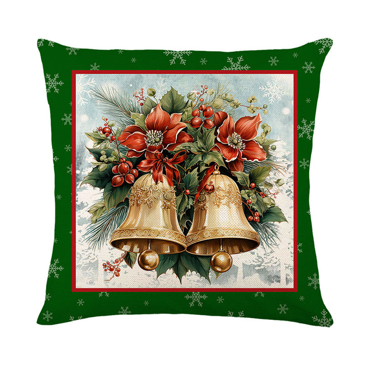Festive Square Cotton-Linen Throw Pillow Cover with Christmas Snowman and Illuminated Tree Print