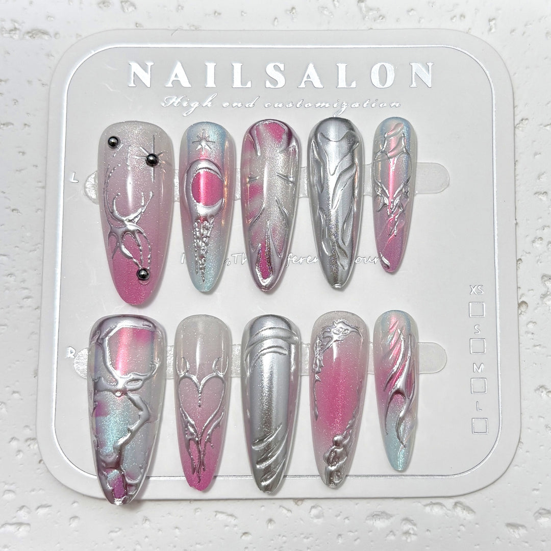 Metallic Artistic Press-On Nail Set