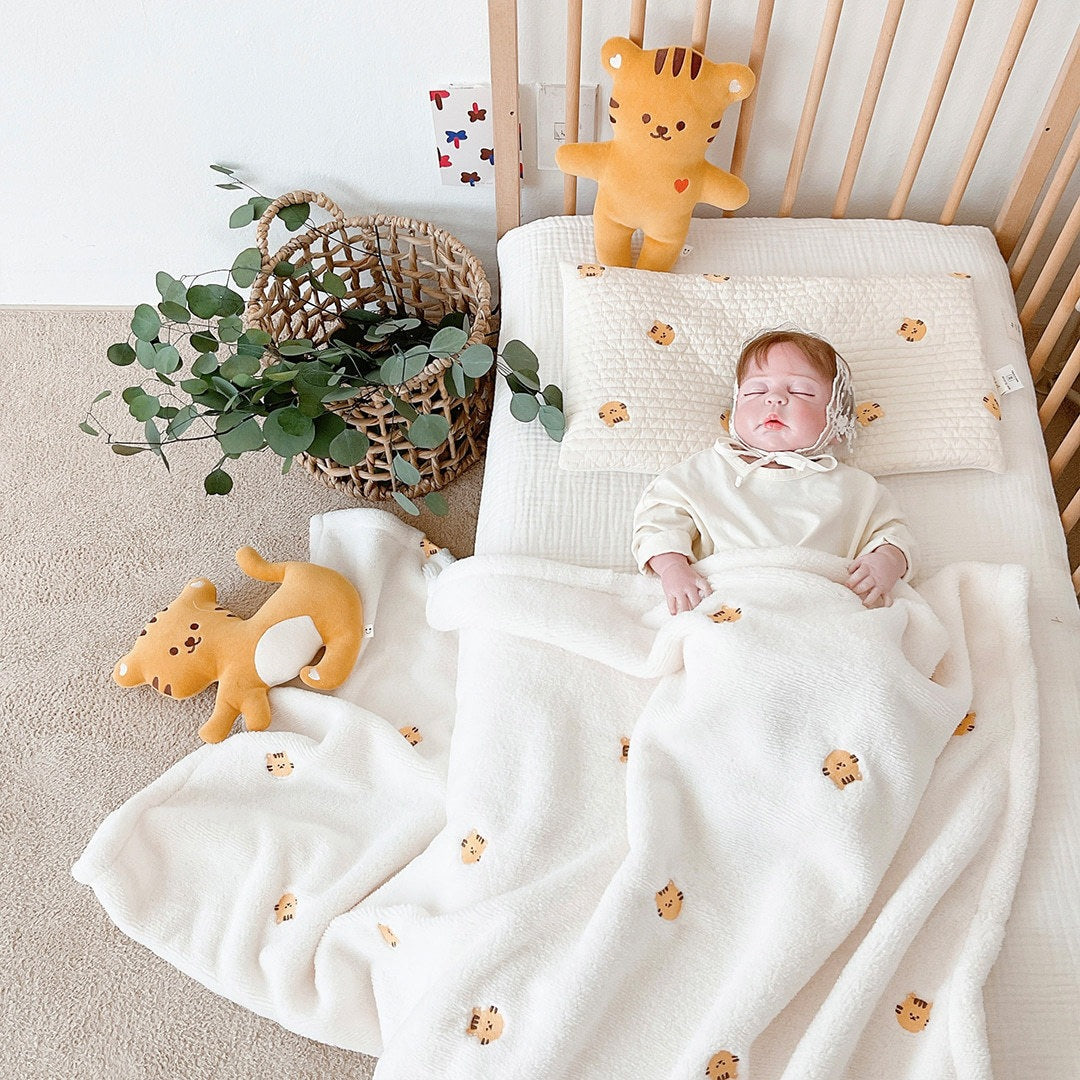 Soft Floral Embroidered Throw Blanket
