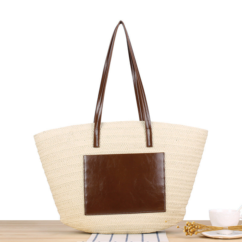 Trendy Beach Bag Made of Woven Straw and Leather Accents Stornfield