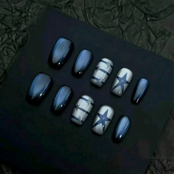 Elegant Press-On Nail Art Set with Starry Designs Stornfield