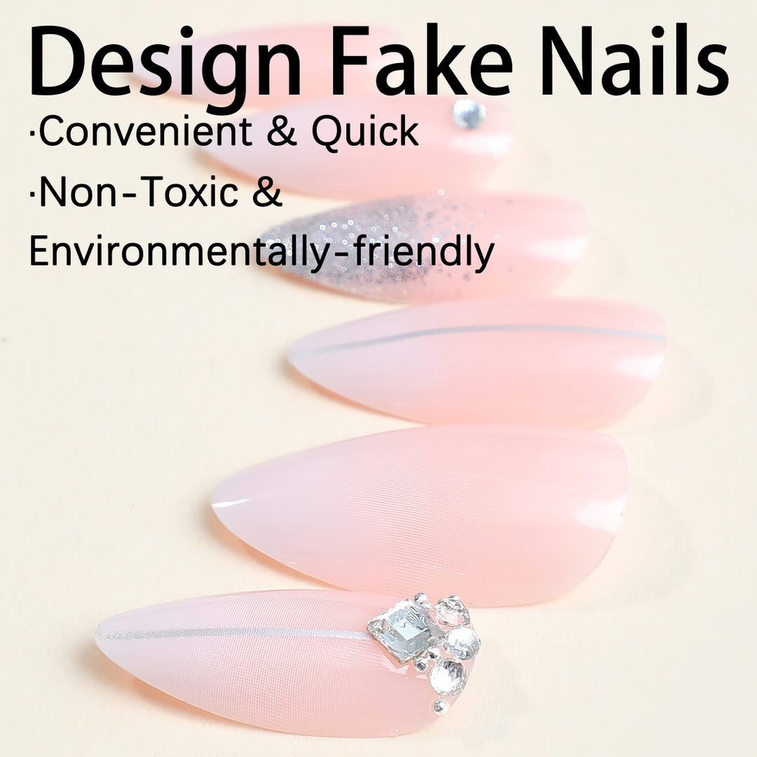 Artificial nail set with elegant glitter accents Stornfield