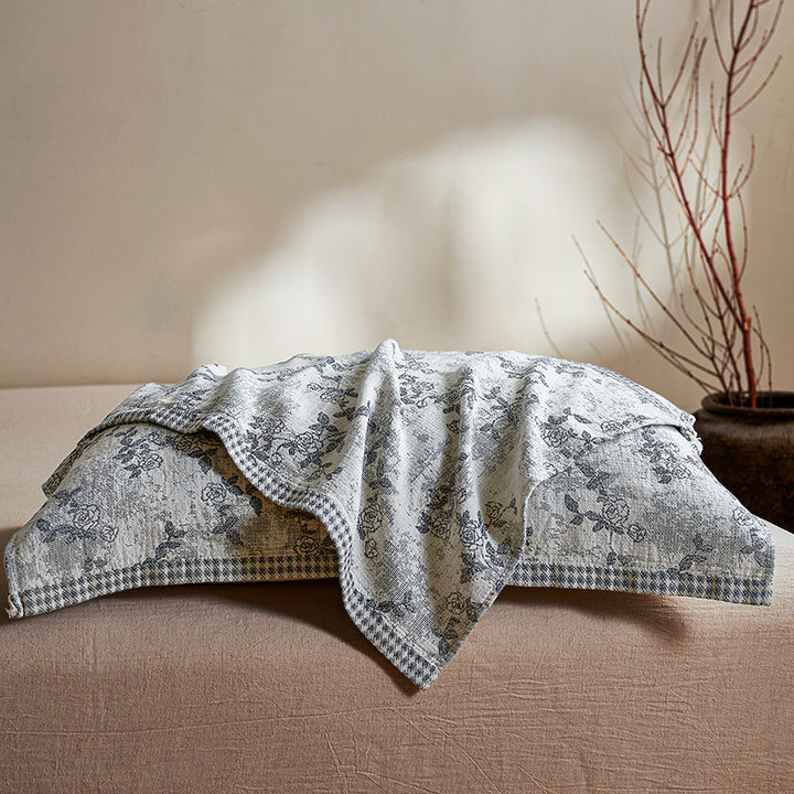 Reversible Cotton-Linen Floral Quilt Coverlet Set