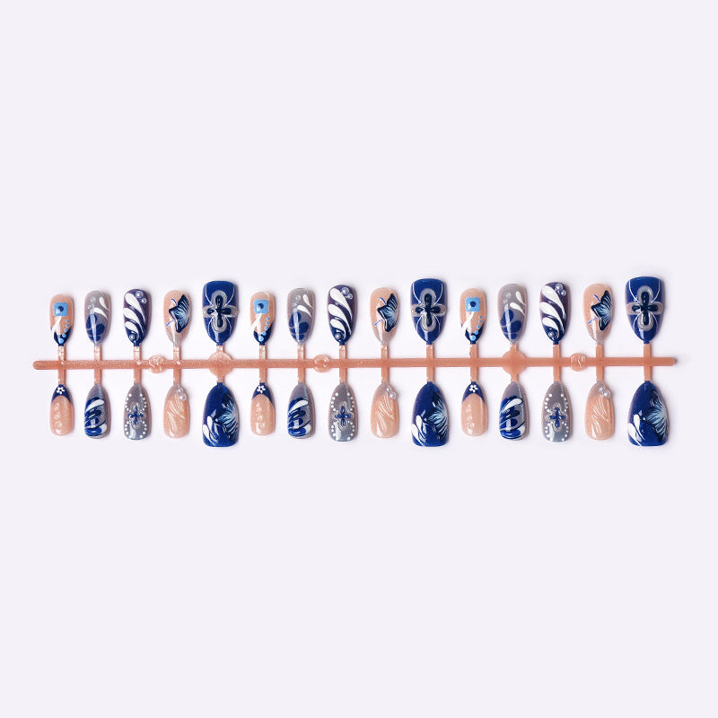 Artistic Floral Press-On Nail Art Set with Pearl Accents Stornfield