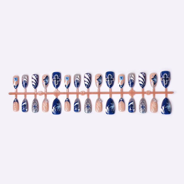 Artistic Floral Press-On Nail Art Set with Pearl Accents Stornfield