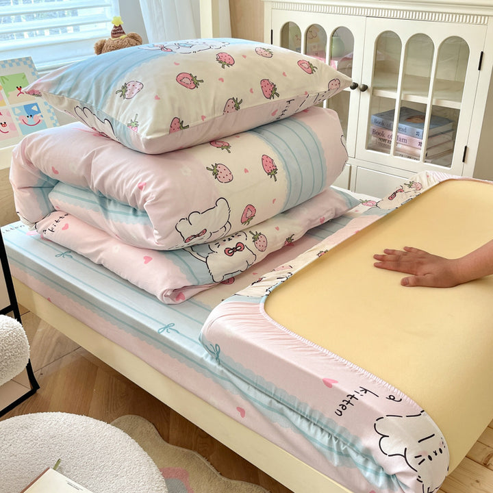 Floral Cotton Sateen Bedding Set with Quilted Duvet Pillow and Memory Foam Topper