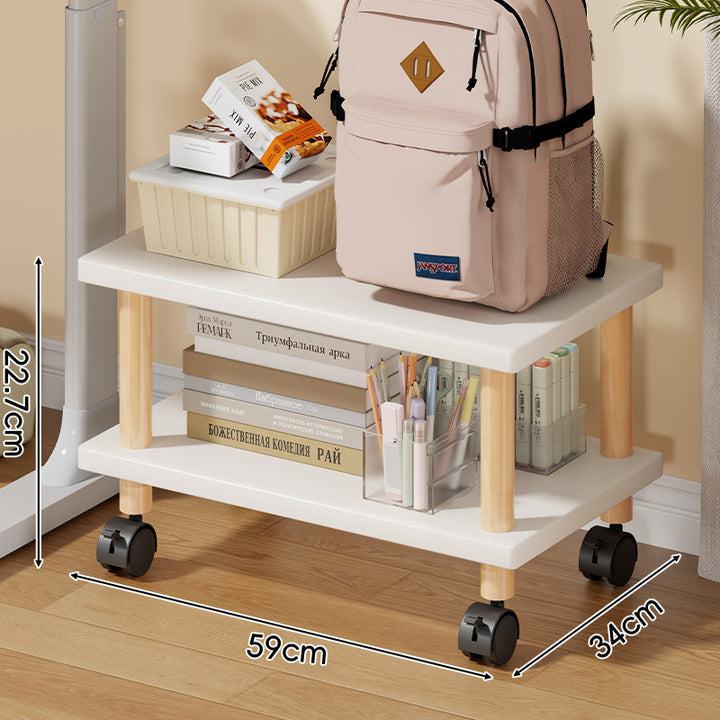 Compact Mobile Two-Tier Storage Cart with Wooden Legs and Locking Casters