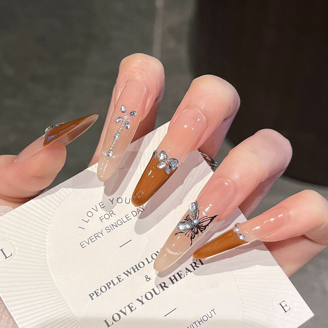 Artistic 3D Butterfly and Gem Press-On Nail Extensions Stornfield