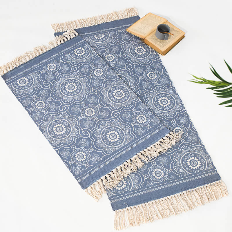 Decorative runner for dining table and console in Boho-Mandala design with fringes Stornfield