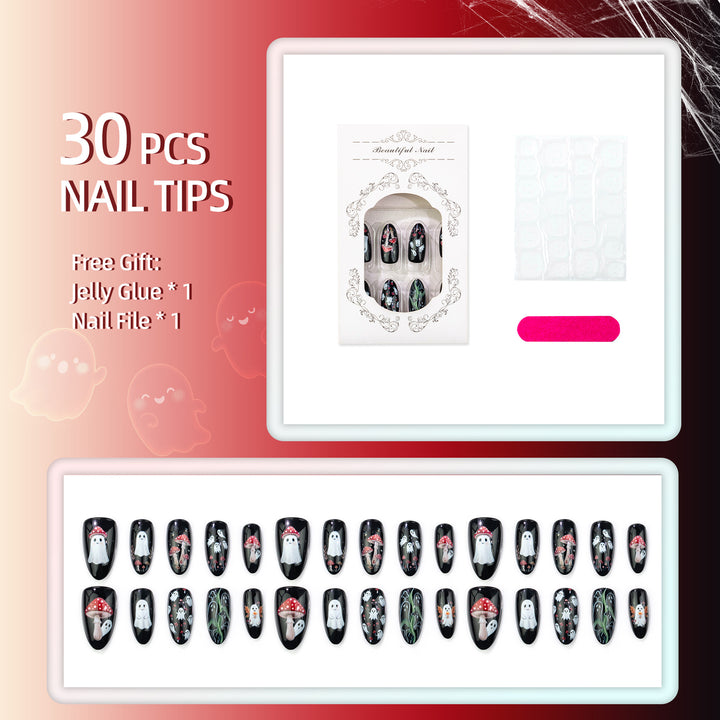Haunted Mushroom-Themed Press-On Nail Art