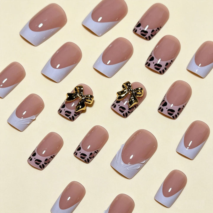 Artistic Premium Leopard and Bow-Embellished Press-On Nail Tips Stornfield