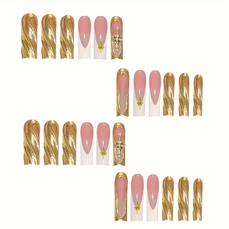 Elegant Press-On Nail Art with Gold Accents Stornfield