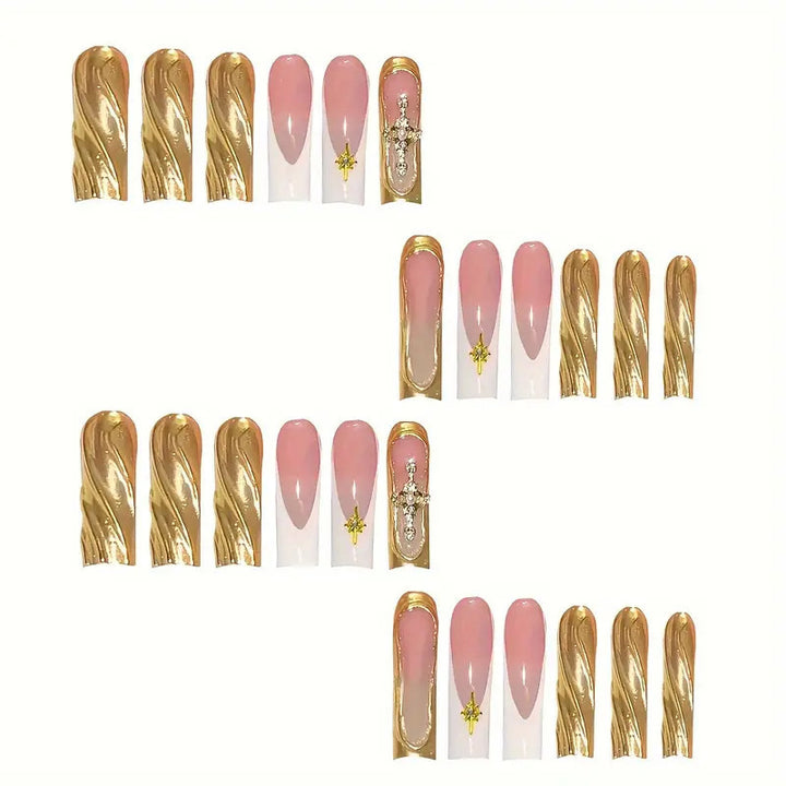 Elegant Press-On Nail Art with Gold Accents Stornfield