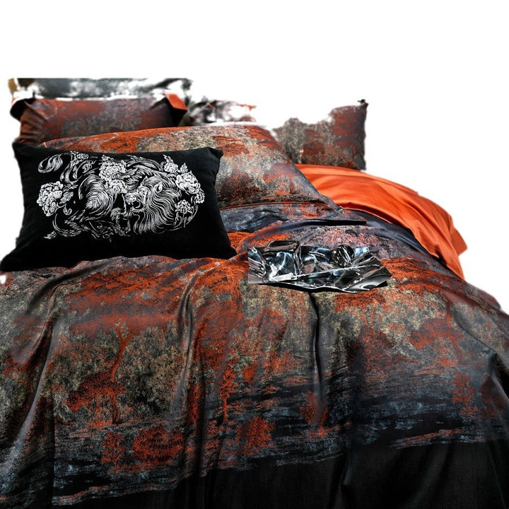 Reversible Satin-Blend Luxe Duvet Cover Set with Abstract Metallic-Wash and Hidden Corner Ties
