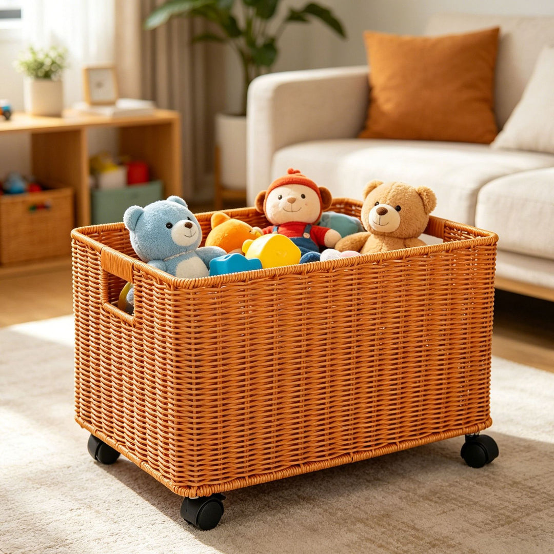Storage Rolling Wicker Basket Stornfield