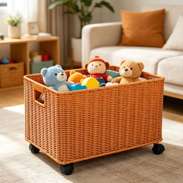 Storage Rolling Wicker Basket Stornfield