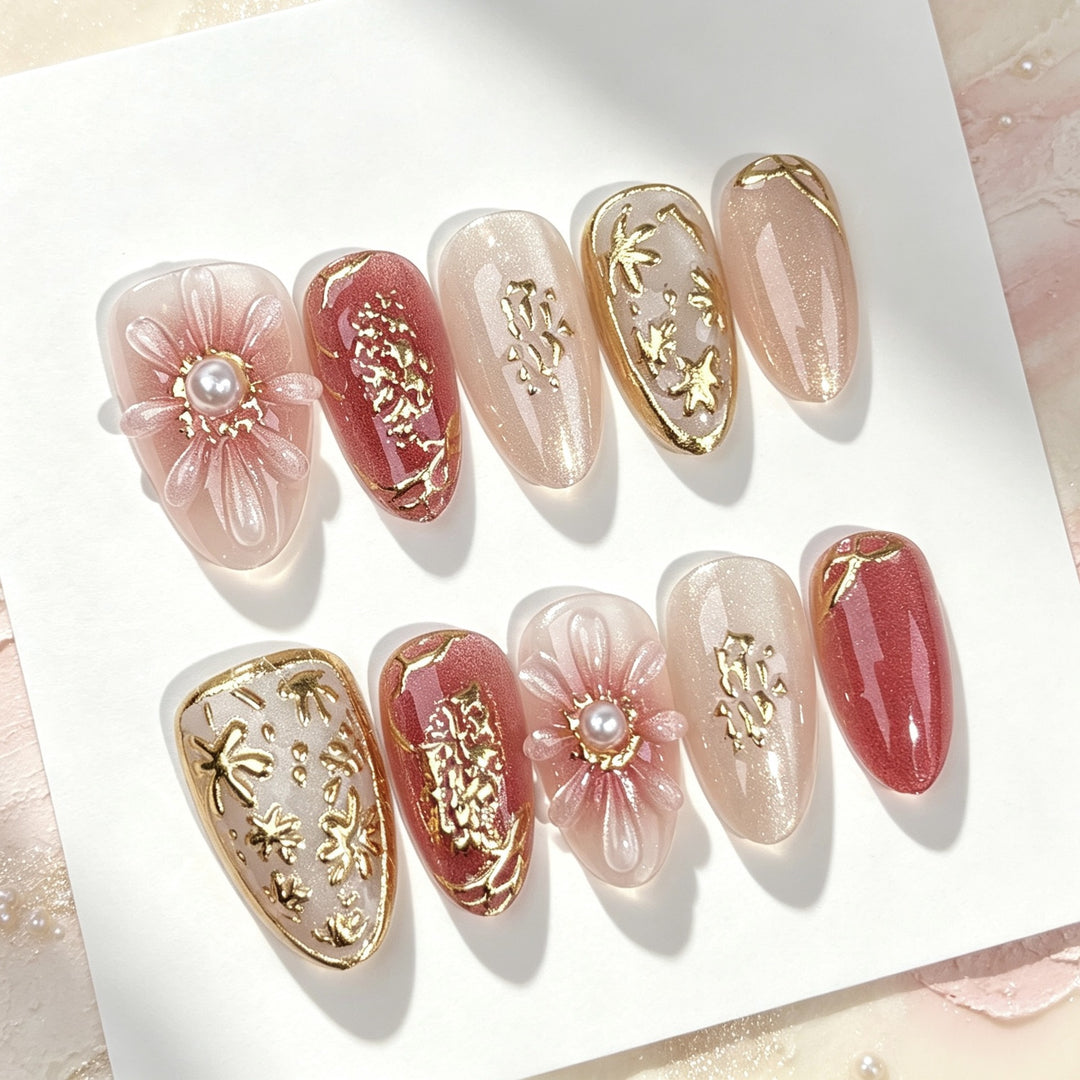 Luxurious Floral-Embellished Press-On Nail Collection