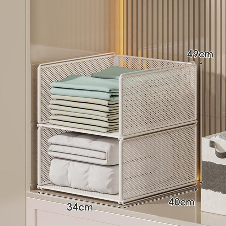 Vertical Stackable Mesh Closet Storage Tower with Four Pull-Out Ventilated Drawers