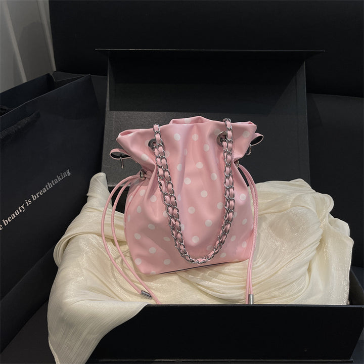 Polka Dot Drawstring Bucket Handbag