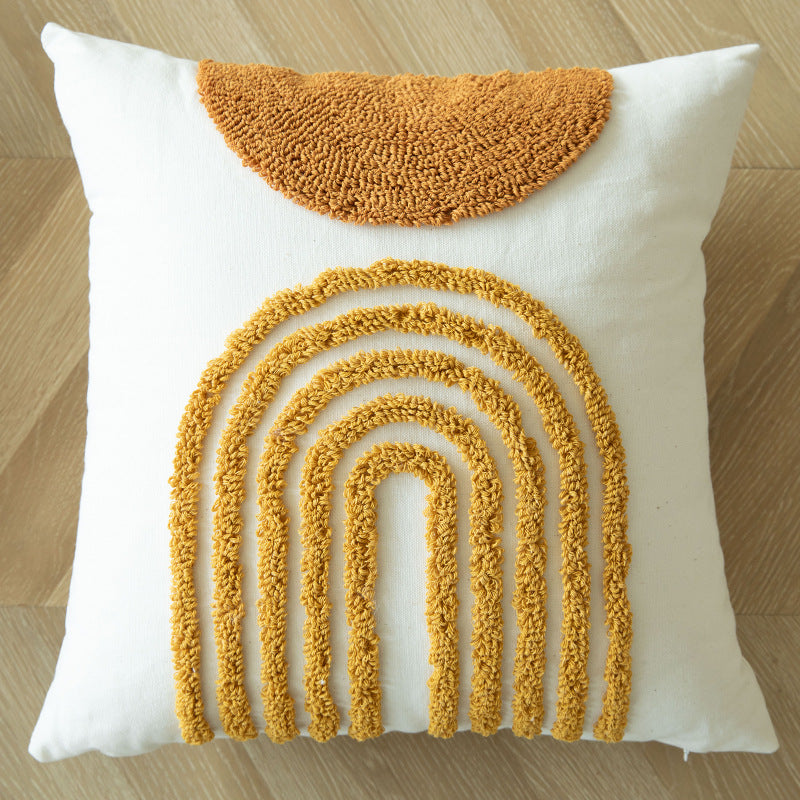 Square Textured Pom-Pom Dot Throw Pillow Cushion with Tassel Corners and Shaggy Tufted Accents