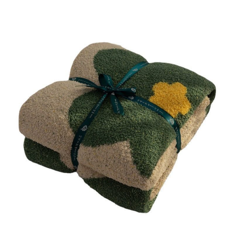 Chunky Knit Boucle Throw Blanket with Large Floral Motif and Teddy Texture Stornfield