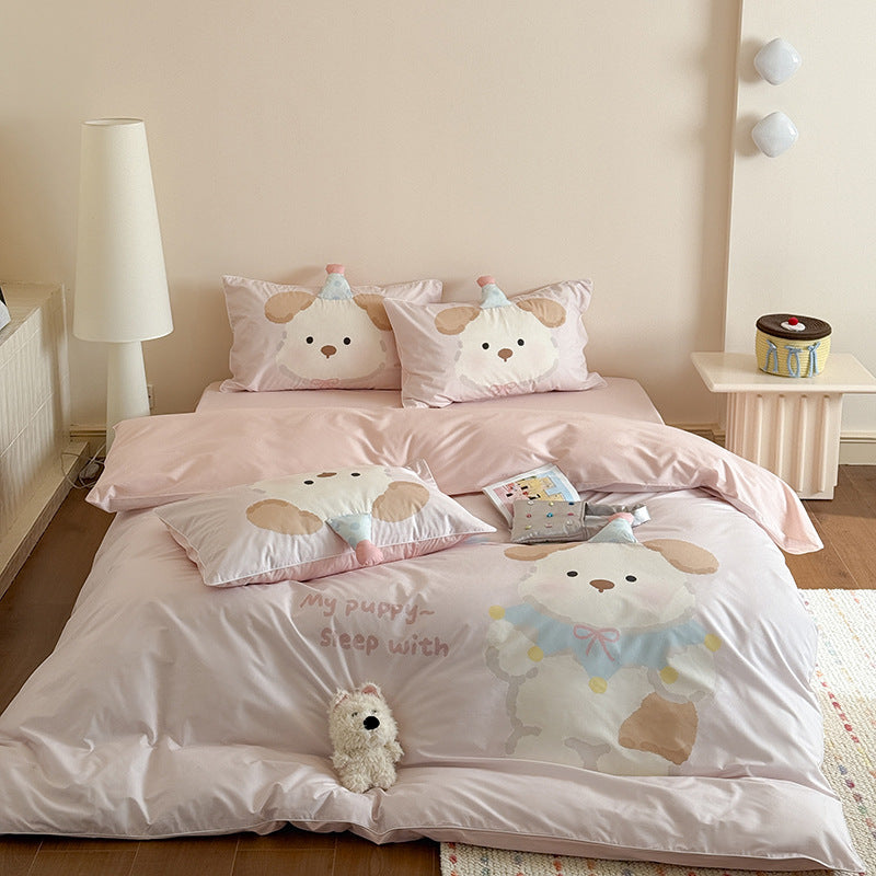 Children's Cartoon Bear Eggplant-Themed Duvet Cover Bedding Set with Pillowcases