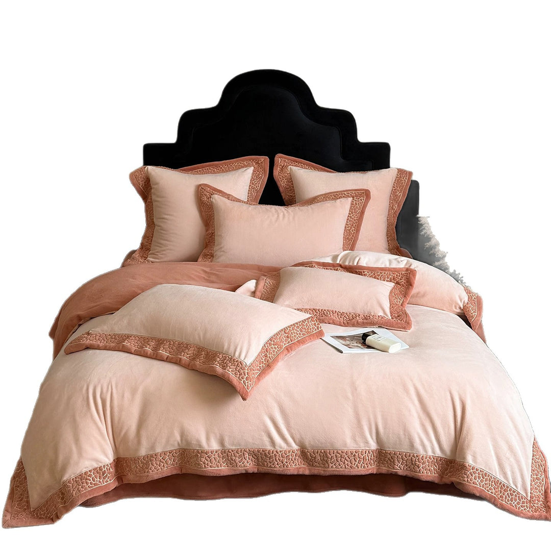 Plush Brushed Cotton Duvet Cover Set with Decorative Textured Border