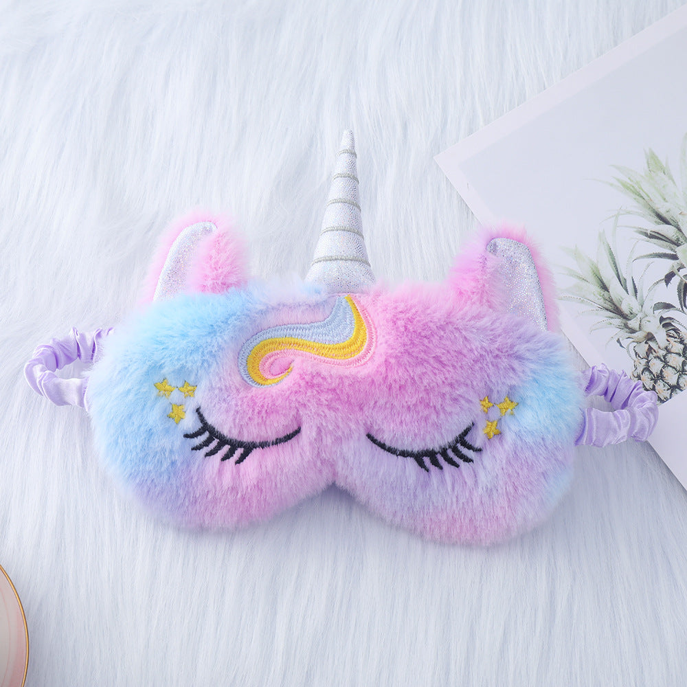 Ladies nan cozy unicorn sleep mask with embroidered eyelashes, soft plush and elastic ruffled ribbon Stornfield