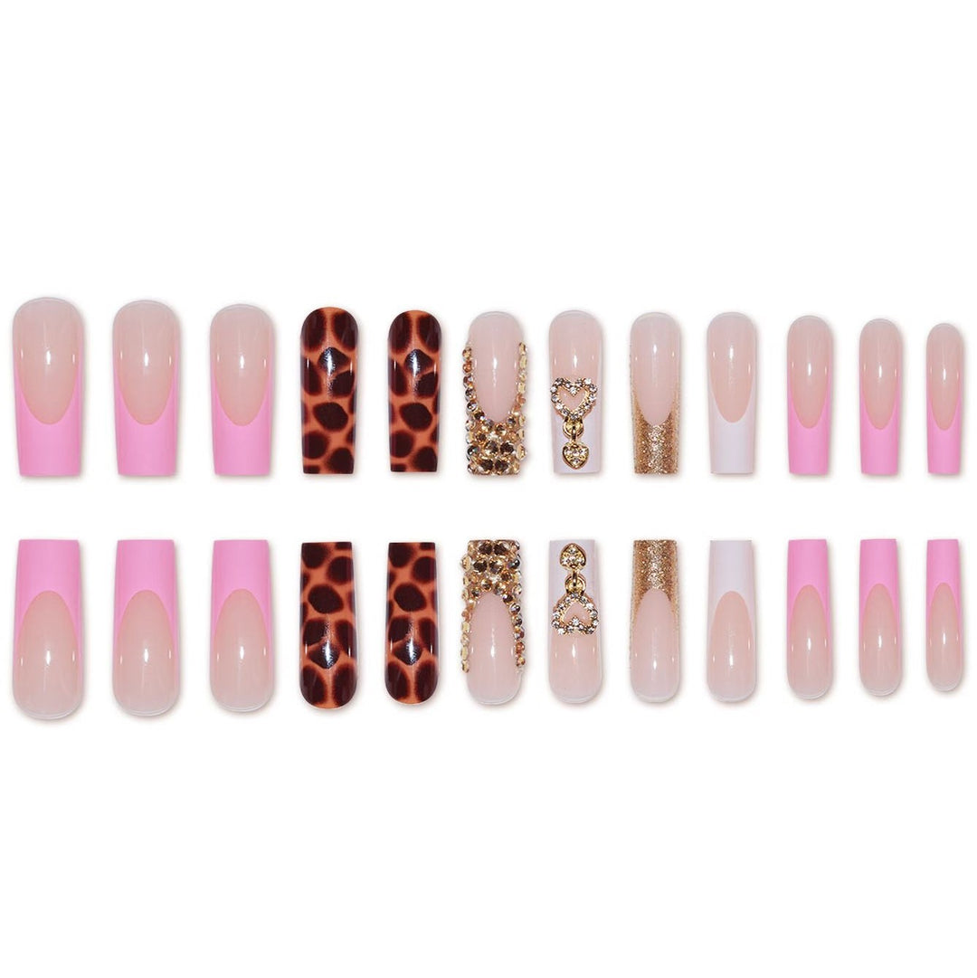 Glamorous Decorative Long Press-On Nails with Metallic Accents Stornfield