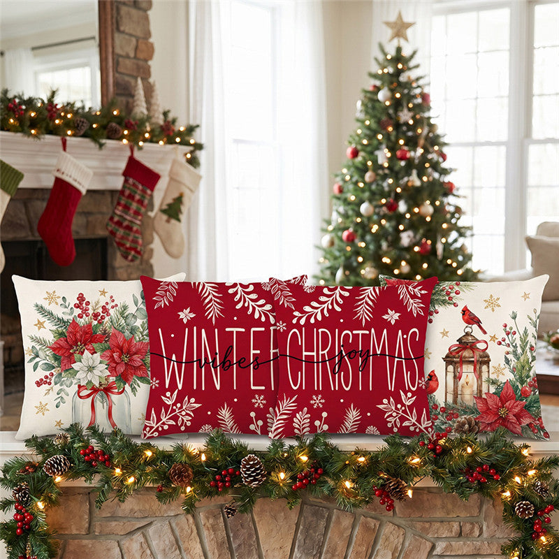 Holiday Winter Vibes Cotton-Linen Square Throw Pillow Cover with Hidden Zipper