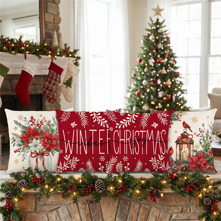 Holiday Winter Vibes Cotton-Linen Square Throw Pillow Cover with Hidden Zipper