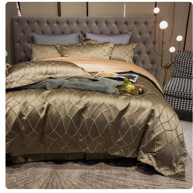 Luxury Satin Jacquard Geometric Duvet Cover and Pillowcase Bedding Set