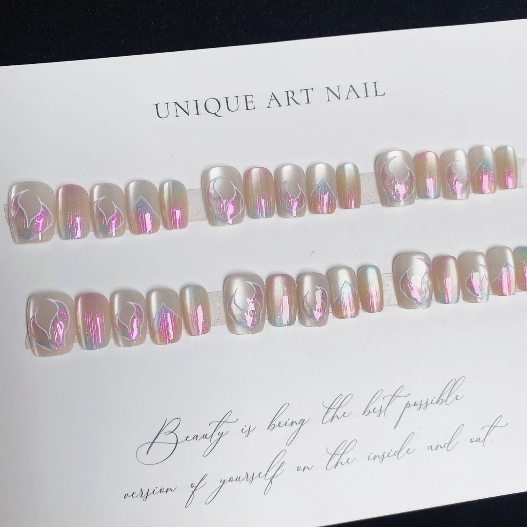 Iridescent Floral Design Press-On Nail Set