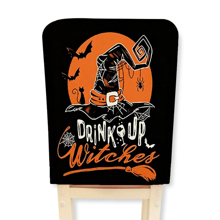 Stretch chair cover for dining chairs with Halloween witch print