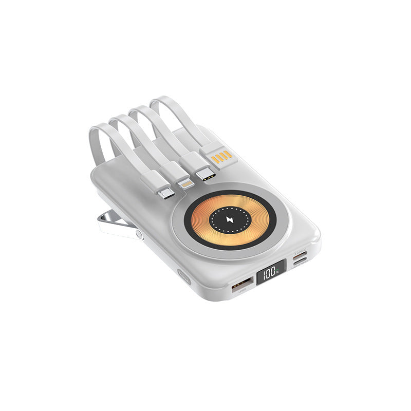 Compact power bank with integrated charging cable and wireless charging function Stornfield