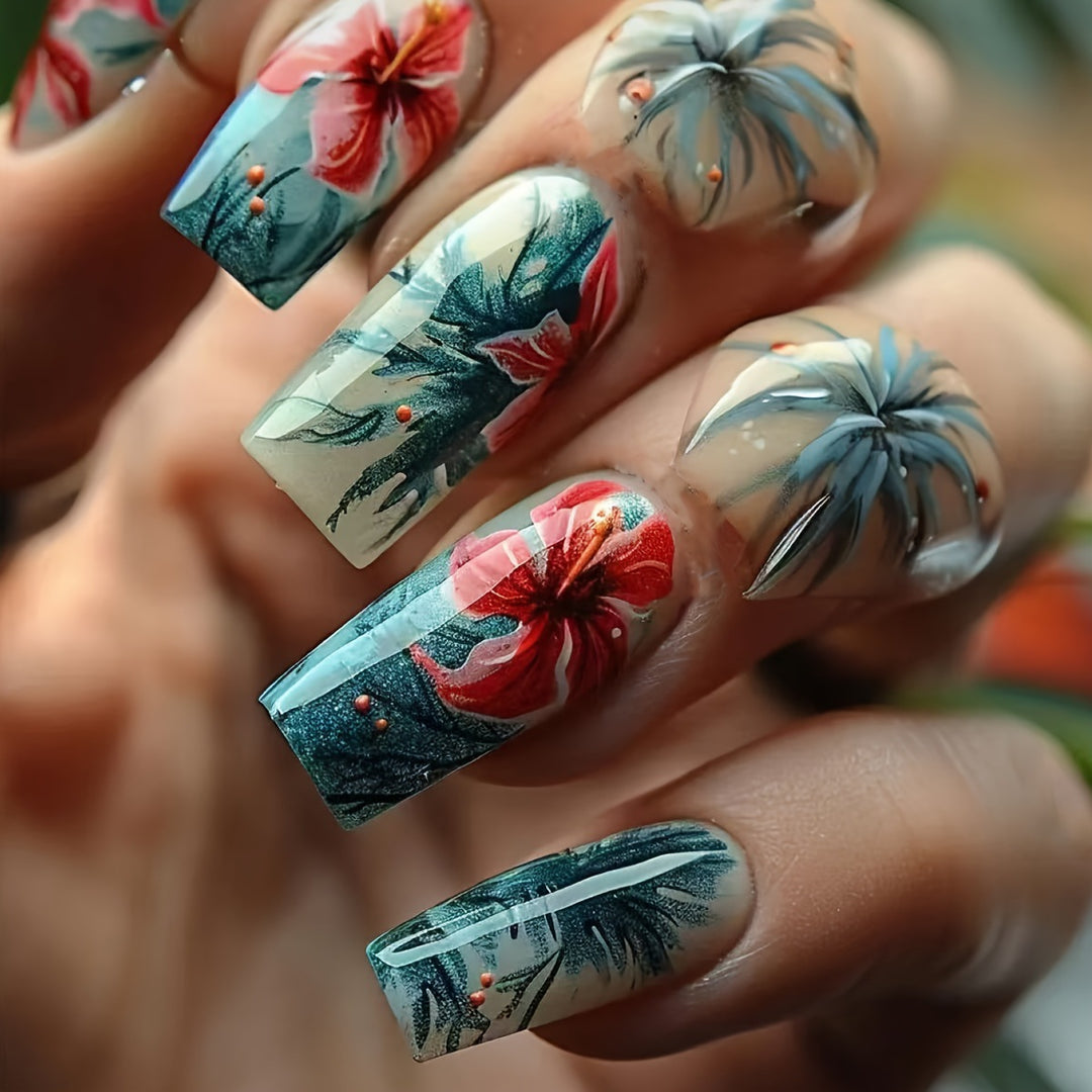 Creative Art Nails with Floral Hibiscus Design Stornfield