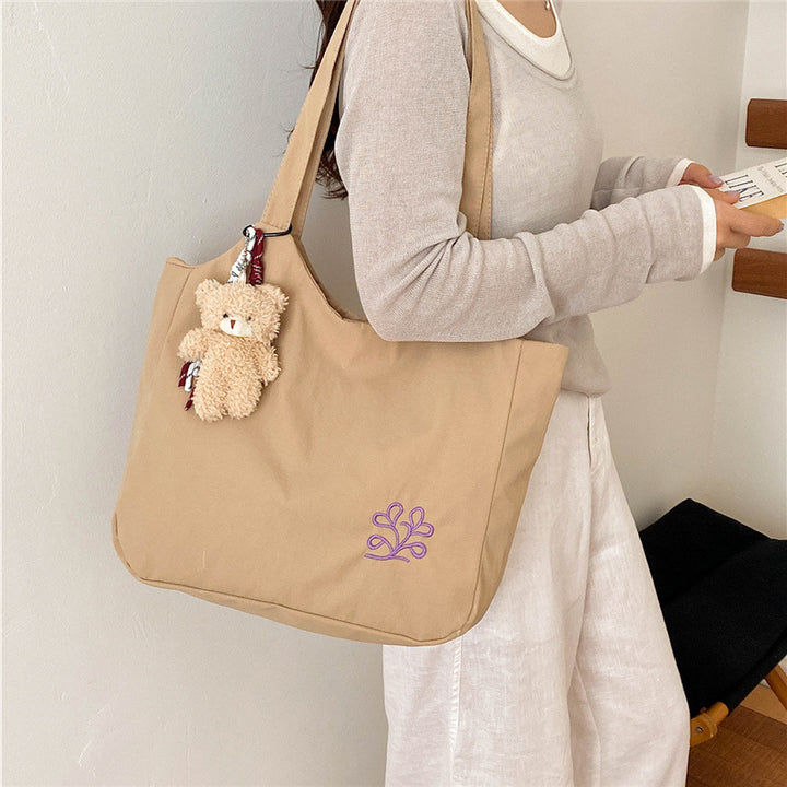 Spacious Embroidered Canvas Tote Bag