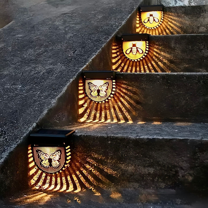 Decorative Solar Garden Wall Lanterns With Laser Cut Bee And Butterfly Motifs Stornfield