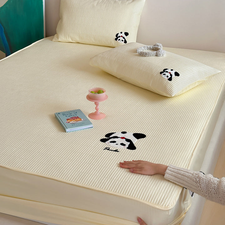 Quilted Fitted Mattress Topper with Embroidered Panda Motif
