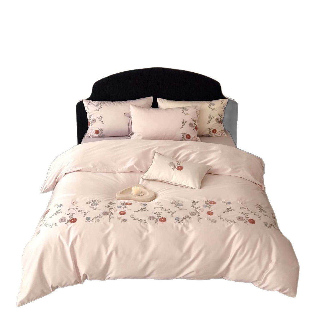 Embroidered Botanical Cotton Sateen Duvet Cover Set with Pillow Shams