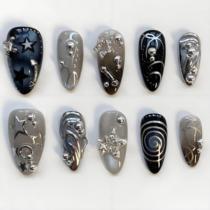 Artificial Nail Design Set with Glamorous Star and Metallic Accents Stornfield