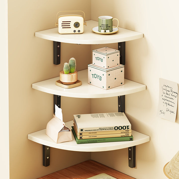Solid Wood Corner Shelf with Metal Support Brackets