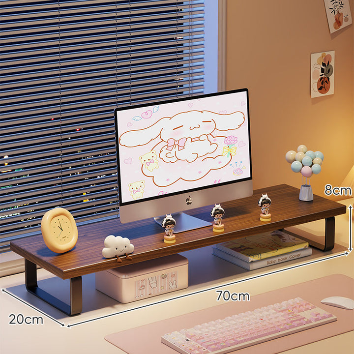 Wood-Top Monitor Riser and Desktop Organizer Stand with Under-Shelf Storage