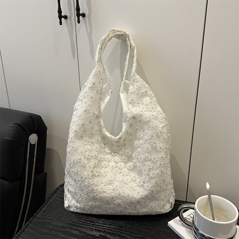 Elegant Floral Embroidered Grocery Tote Bag Stornfield