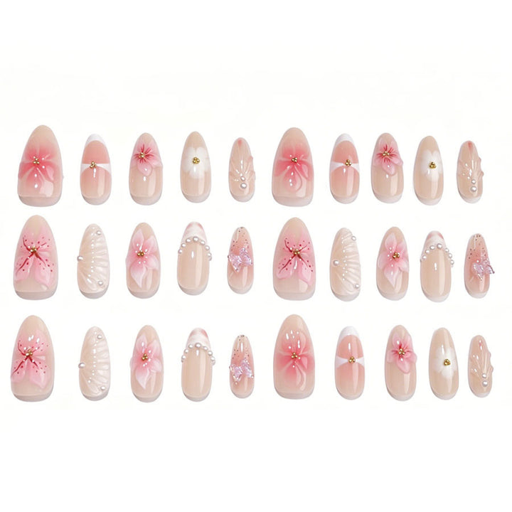 Artificial nail set with floral decorations and 3D accents Stornfield