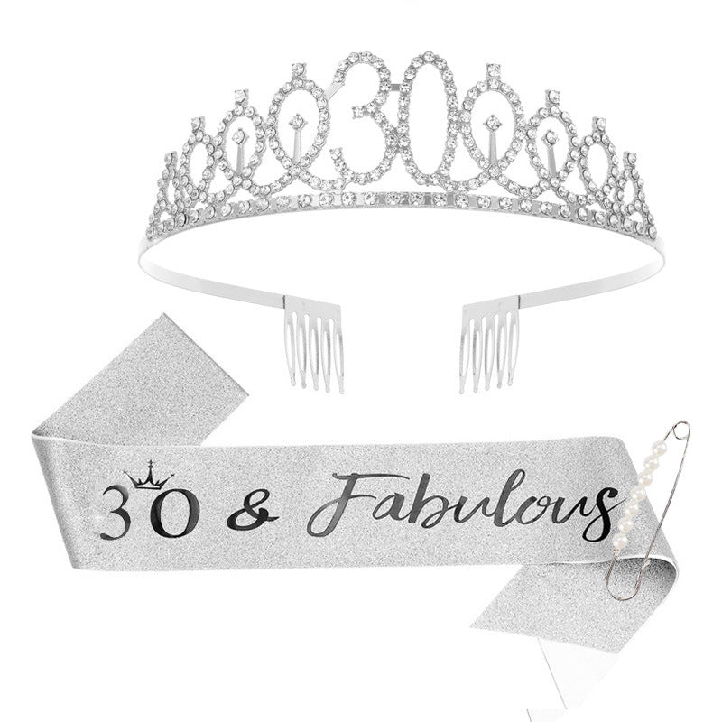 Women Crystal-Embellished Birthday Crown with Personalized Sash Stornfield