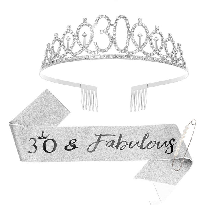 Women Crystal-Embellished Birthday Crown with Personalized Sash Stornfield